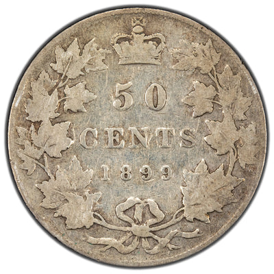 Canada 1899 Small 9's 50 Cents Half Dollar Silver Coin - Good +