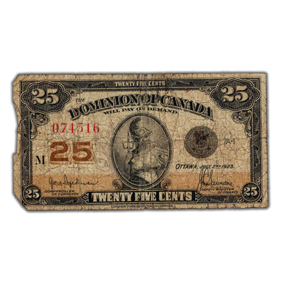 25 Cents 1923 Dominion of Canada Shinplaster Note DC-24b - Internal Tear