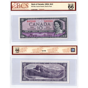 SOLD $10 1954 Bank of Canada Note Devil Face D/D Prefix BC-32a - BCS Gem UNC-66