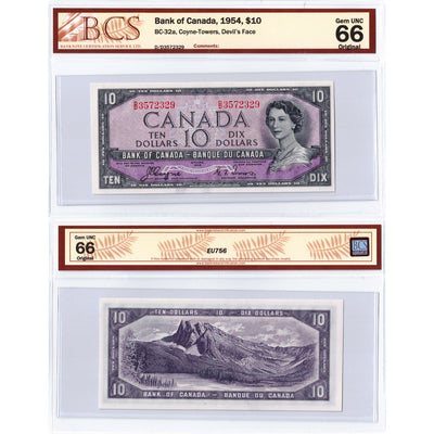 SOLD $10 1954 Bank of Canada Note Devil Face D/D Prefix BC-32a - BCS Gem UNC-66