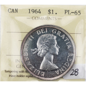 SOLD Canada 1964 $1 Silver Dollar Coin - ICCS Proof-Like PL-65