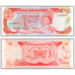 SOLD Belize 1980 $5 Five Dollars Note P #39a - VF+