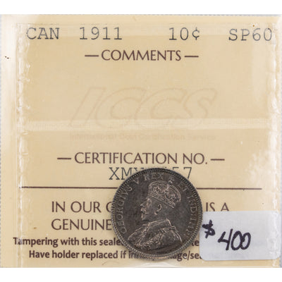 SOLD Canada 1911 10 Cents Dime Silver Coin - ICCS Specimen SP-60