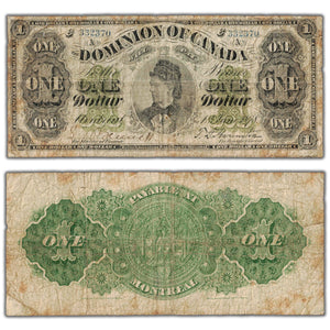 SOLD $1 1878 Dominion of Canada Note Montreal Series C DC-8e-iii-O - Tear