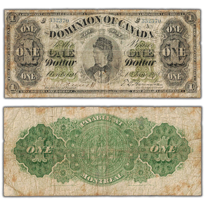 SOLD $1 1878 Dominion of Canada Note Montreal Series C DC-8e-iii-O - Tear