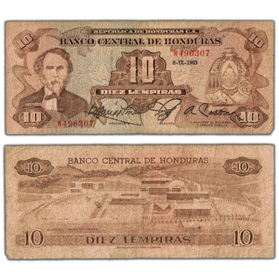 Honduras 1983 10 Ten Lempiras Note P #64b - Circulated