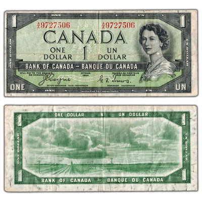 $1 1954 Bank of Canada Note Devil Face A/A Prefix BC-29a - VF