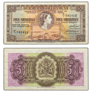 SOLD Bermuda 1952 5 Five Shillings Note - VF
