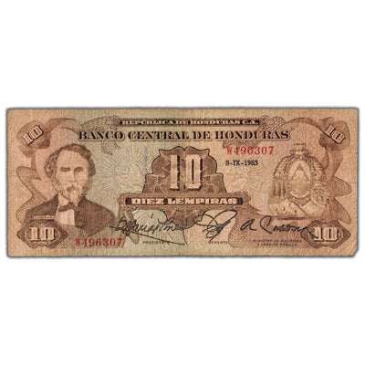 Honduras 1983 10 Ten Lempiras Note P #64b - Circulated