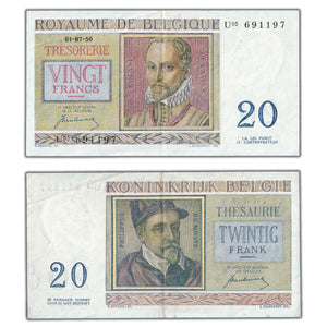 SOLD Belgium 1950 20 Francs Note P #132b - VF+