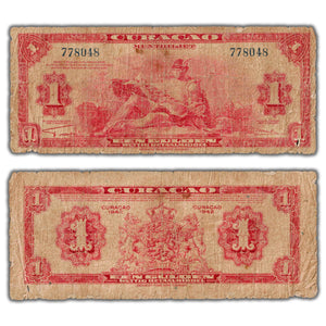 SOLD Curacao 1942 1 One Gulden Note P #35a - Low Grade Filler