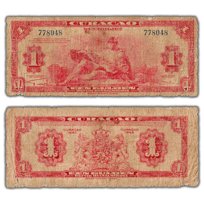 Curacao 1942 1 One Gulden Note P #35a - Low Grade Filler