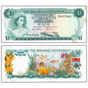 SOLD Bahamas 1965 $1 One Dollar Note P #18b - VF+ (residue)