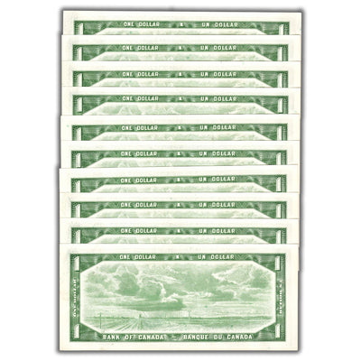 SOLD $1 1954 Bank of Canada Notes H/Z Prefix BC-37b-i - 10 Consecutive - Ch UNC