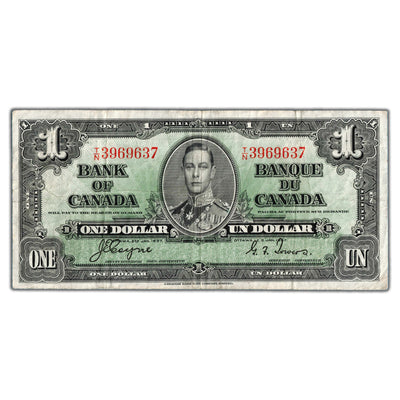 $1 1937 Bank of Canada Note Coyne-Towers T/N Prefix BC-21d - F/VF
