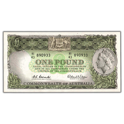 SOLD Australia ND (1961) 1 One Pound Note P #34 - UNC