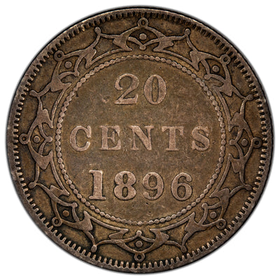 Newfoundland 1896 Small 96 20 Cents Silver Coin - Very Fine