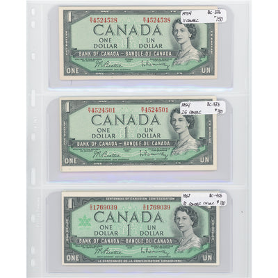 SOLD $1 1954-67 Bank of Canada Notes - Lot of 3 Sets of Consecutive Runs - Retail $580