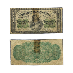 SOLD 25 Cents 1870 Dominion of Canada Shinplaster Note Plain DC-1c - Tape Residue