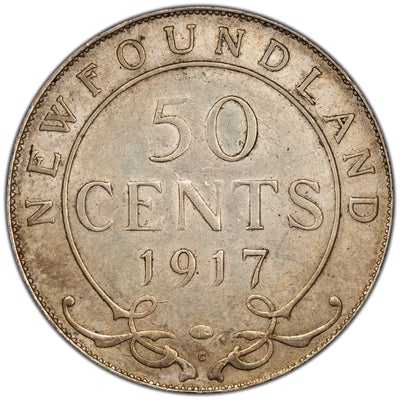Newfoundland 1917-C 50 Cents Half Dollar Silver Coin - AU