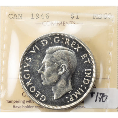 SOLD Canada 1946 $1 Silver Dollar Coin - ICCS MS-60