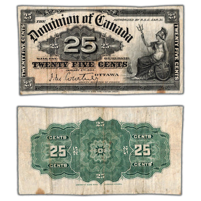 25 Cents 1900 Dominion of Canada Note Shinplaster Courtney DC-15a - Trimmed