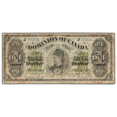 SOLD $1 1878 Dominion of Canada Note Montreal Series C DC-8e-iii-O - Tear