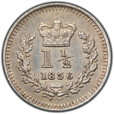 Great Britain 1836 1 1/2 Pence Silver Coin