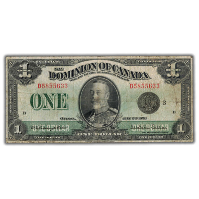 $1 1923 Dominion of Canada Note Campbell-Sellar Black Seal Series D DC-25n - Fine+
