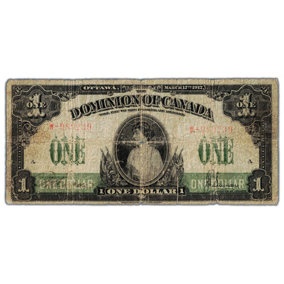 SOLD $1 1917 Dominion of Canada Note Series W DC-23b - Circulated (small holes)
