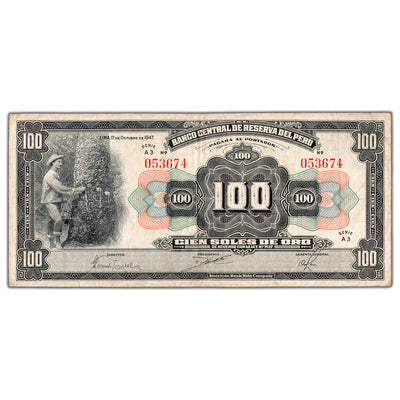 Peru 1947 100 Soles de Oro Note P #69Aa - VF