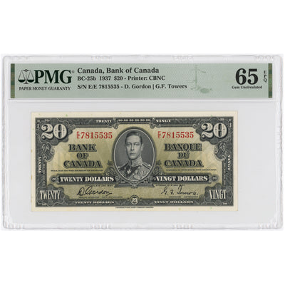 SOLD $20 1937 Bank of Canada Note Gordon-Towers E/E Prefix BC-25b - PMG UNC-65 EPQ