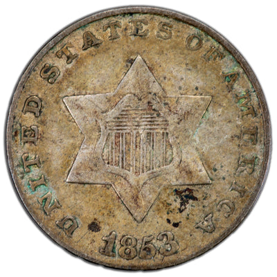 SOLD United States 1853 3 Three Cents Silver Coin