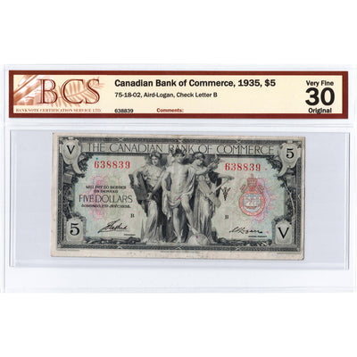 SOLD $5 1935 Canadian Bank of Commerce Canada Chartered Note #75-18-02 - BCS VF-30