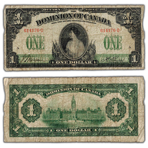 SOLD $1 1917 Dominion of Canada Note No Seal Boville Series D DC-23a - Filler