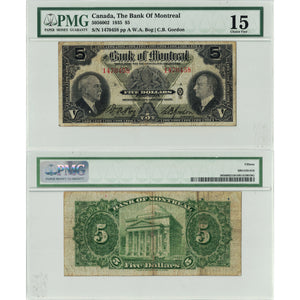 SOLD $5 1935 Bank of Montreal Canada Chartered Note #505-60-02 - PMG F-15
