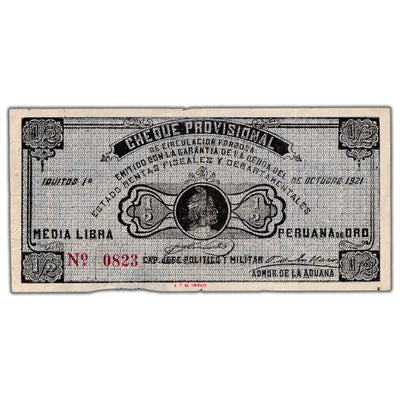Peru Iquitos Revolution 1921 1/2 Libra Note P #S605 - VF (damaged)