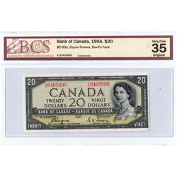 $20 1954 Bank of Canada Note Devil Face A/E Prefix BC-33a - BCS VF-35