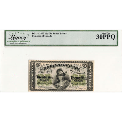 25 Cents 1870 Dominion of Canada Shinplaster Note DC-1c - Legacy VF-30 PPQ