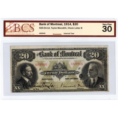 $20 1914 Bank of Montreal Canada Chartered Note #505-54-12 - BCS VF-30
