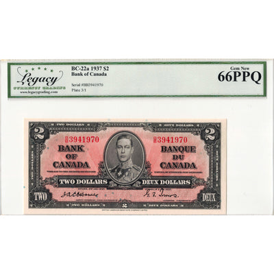 $2 1937 Bank of Canada Note Osborne Signature BC-22a - Legacy Gem UNC-66 PPQ