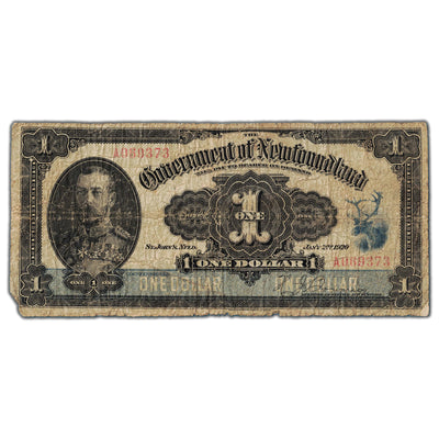 SOLD $1 1920 Government of Newfoundland Note NF-12 - Missing Corner