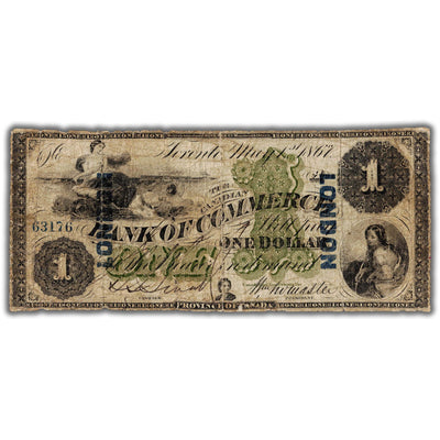SOLD $1 1867 Canadian Bank of Commerce Chartered Note #75-10-02a - London Overprint