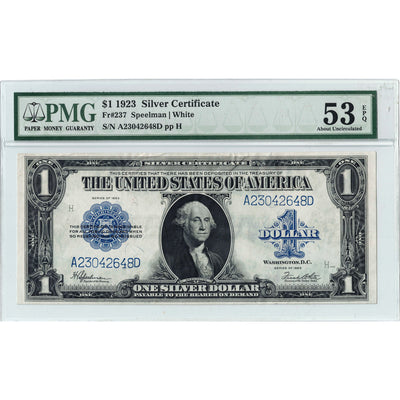 SOLD United States 1923 $1 Silver Certificate Note Fr. 237 - PMG AU-53 EPQ