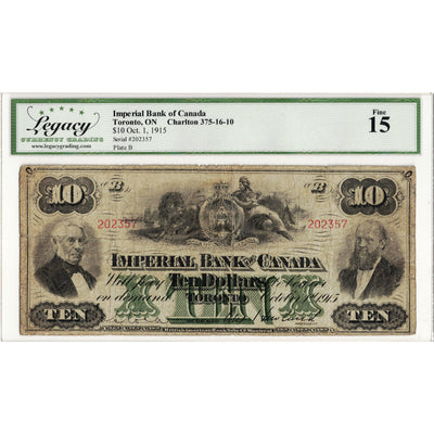 SOLD $10 1915 Imperial Bank of Canada Chartered Note #375-16-10 - Legacy F-15