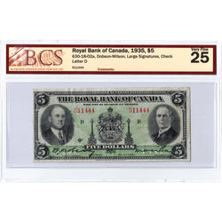 $5 1935 The Royal Bank of Canada Chartered Note #630-18-02a - BCS VF-25