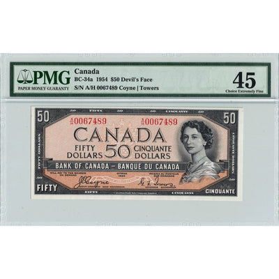 SOLD $50 1954 Bank of Canada Note Coyne-Towers Devil Face BC-34a - PMG EF-45