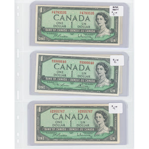 SOLD $1 1954 Bank of Canada Notes Modified Portrait - Lot of 6 - Retail $37