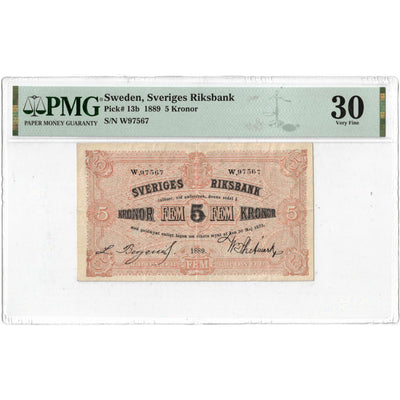 Sweden 1889 5 Kronor Note P #13b - PMG VF-30