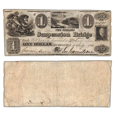 SOLD $1 1841 The Niagara Suspension Bridge Canada Chartered Note #535-10-08-02